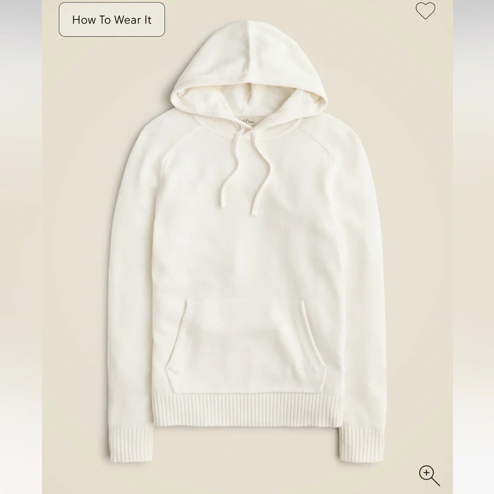 J.Crew Mens $128 Heritage cotton hooded sweater Ivory Size S CB547